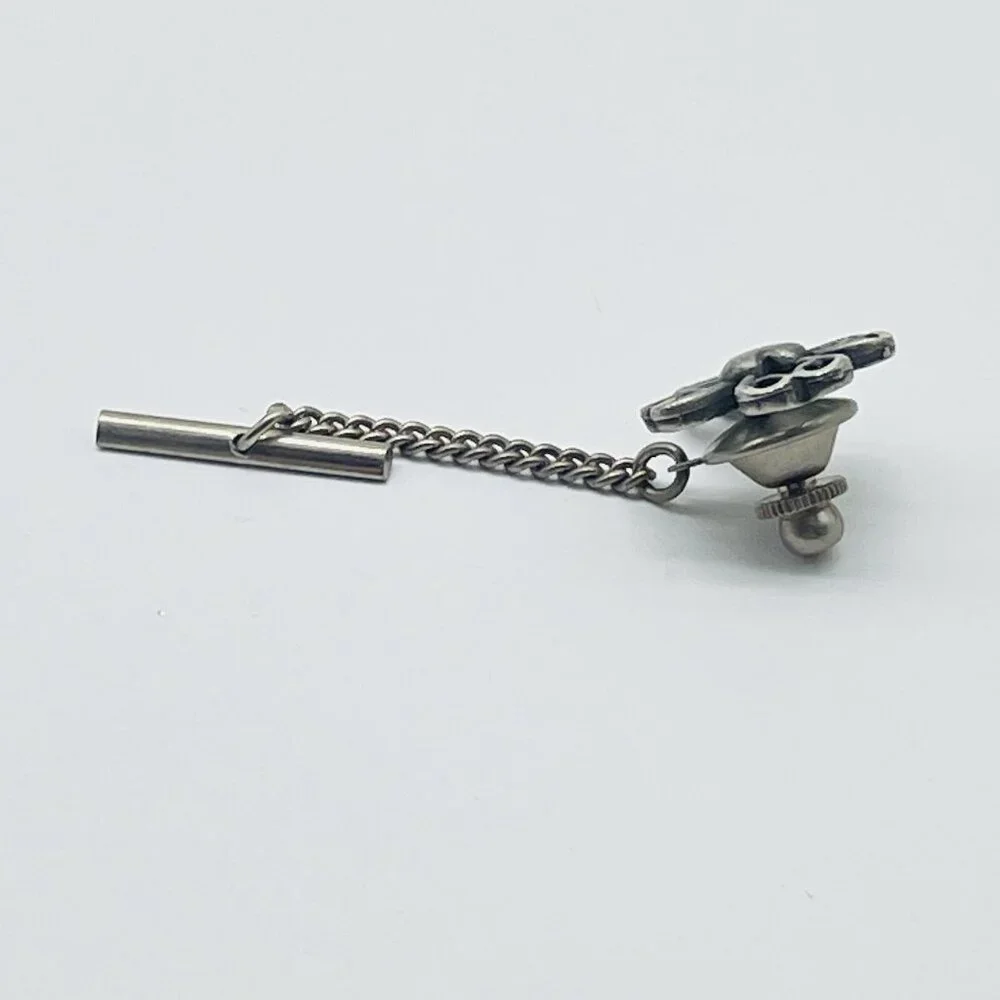 Heart Cross Tie Tack Lapel Pin Silver Tone Classic Mens Accessory Christian